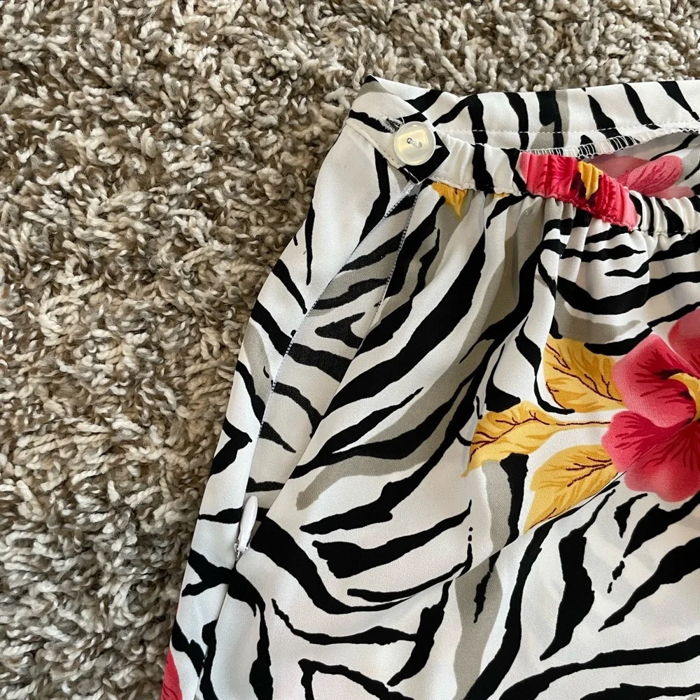 Anna S White Zebra Floral Tropical Hawaiian MIDI Skirt